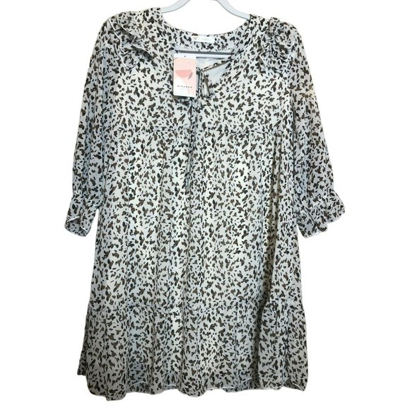 NWT Kirundo Animal Print Babydoll Empire Lined Dress Sz S Flowy Sheer 3/4 Sleeve - Picture 2 of 9